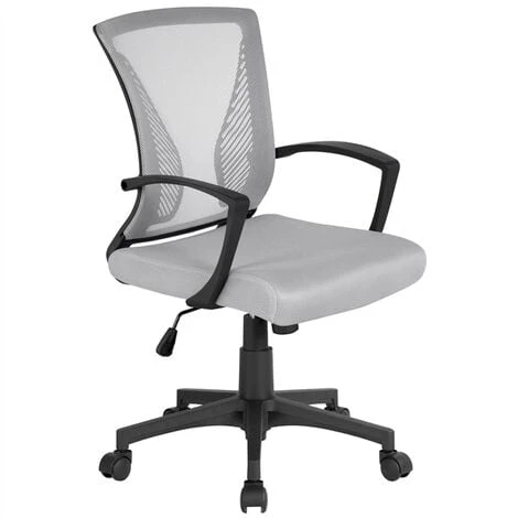 Yaheetech Mid-back Mesh Office Chair Height Adjustable For Students Study, Light Gray - Image 2