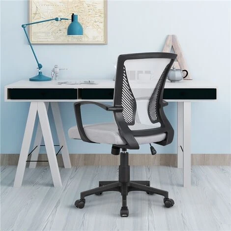Yaheetech Mid-back Mesh Office Chair Height Adjustable For Students Study, Light Gray - Image 3
