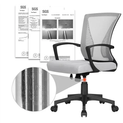 Yaheetech Mid-back Mesh Office Chair Height Adjustable For Students Study, Light Gray - Image 4
