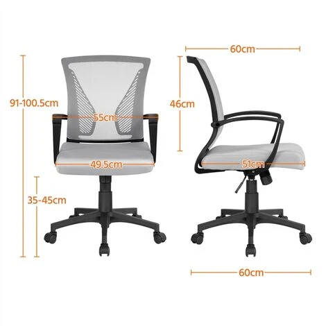 Yaheetech Mid-back Mesh Office Chair Height Adjustable For Students Study, Light Gray - Image 5