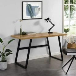 MERIDEN FURNITURE Cherry Tree Furniture KLOTEN Oak Effect Desk With Black Metal Legs