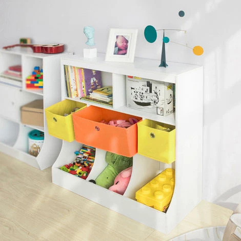 SoBuy Children's Storage Bookcase And Shelving Units Toy Organizer With Fabric Drawers,KMB26-W - Image 2