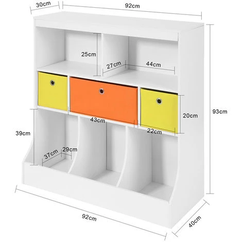 SoBuy Children's Storage Bookcase And Shelving Units Toy Organizer With Fabric Drawers,KMB26-W - Image 3