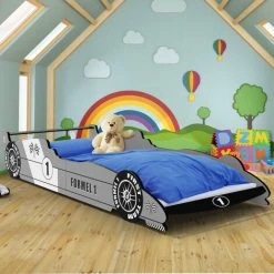 Deuba Child Car Bed Frame For Children Kids Single Junior Beds Silver 3x7.5ft Bedroom