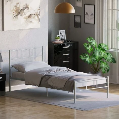 Home Discount Dorset 3ft Single Metal Bed Frame, Silver, 190 X 90 Cm