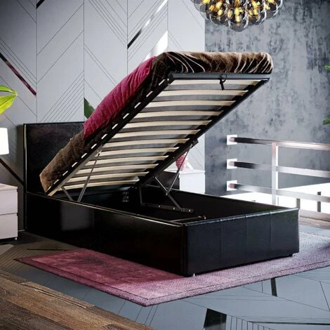 Home Discount Lisbon 3ft Single Faux Leather Ottoman Bed Frame, Black, 190 X 90 Cm - Image 3