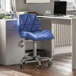 Home Discount Geo Office Chair Faux Leather Adjustable Computer Desk Chair Padded Swivel Seat, Blue