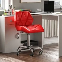 Home Discount Geo Office Chair Faux Leather Adjustable Computer Desk Chair Padded Swivel Seat, Red