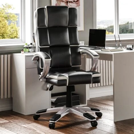 Home Discount Henderson Office Chair Faux Leather Adjustable Ergonomic Executive Computer Desk Chair Swivel Seat, Black & White