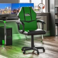 Home Discount Comet Gaming Chair Office Faux Leather Computer Desk Recliner Swivel Seat, Green & Black