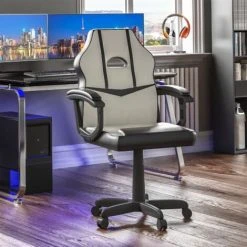 Home Discount Comet Gaming Chair Office Faux Leather Computer Desk Recliner Swivel Seat, White & Black