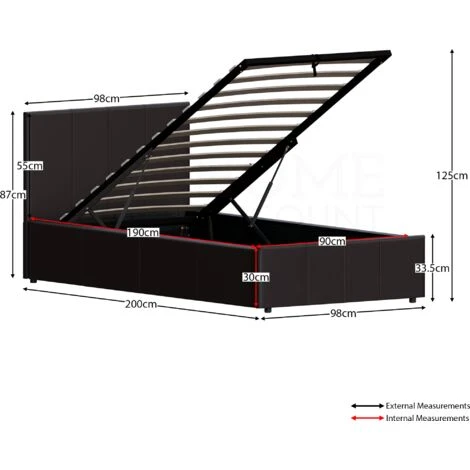 Home Discount Lisbon 3ft Single Faux Leather Ottoman Bed Frame, Brown, 190 X 90 Cm - Image 2