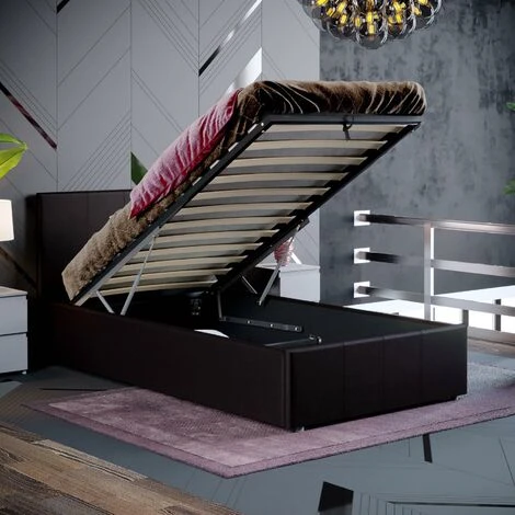 Home Discount Lisbon 3ft Single Faux Leather Ottoman Bed Frame, Brown, 190 X 90 Cm - Image 3