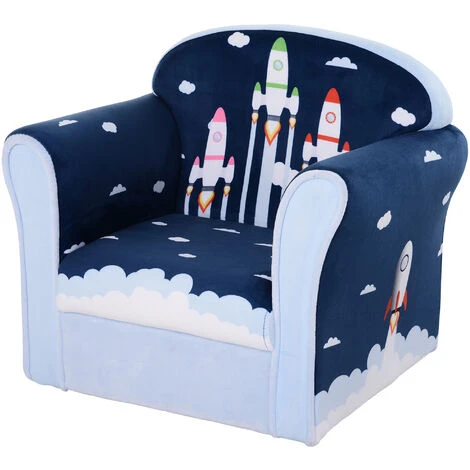 HOMCOM Children Armchair Kids Sofa Tub Chair Seat Flannel Wooden Frame Blue