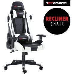 MORE4HOMES GTFORCE PRO FX LEATHER RACING SPORTS OFFICE CHAIR IN BLACK AND WHITE