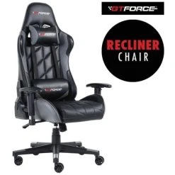 MORE4HOMES GTFORCE PRO GT LEATHER RACING SPORTS OFFICE CHAIR IN BLACK AND GREY