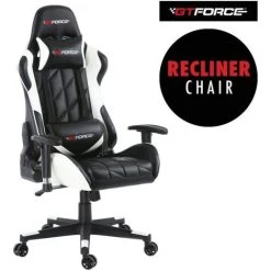 MORE4HOMES GTFORCE PRO GT LEATHER RACING SPORTS OFFICE CHAIR IN BLACK AND WHITE