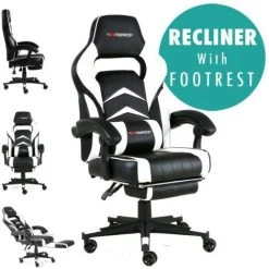 MORE4HOMES GTFORCE TURBO WHITE LEATHER RACING SPORTS OFFICE CHAIR IN BLACK AND BLUE