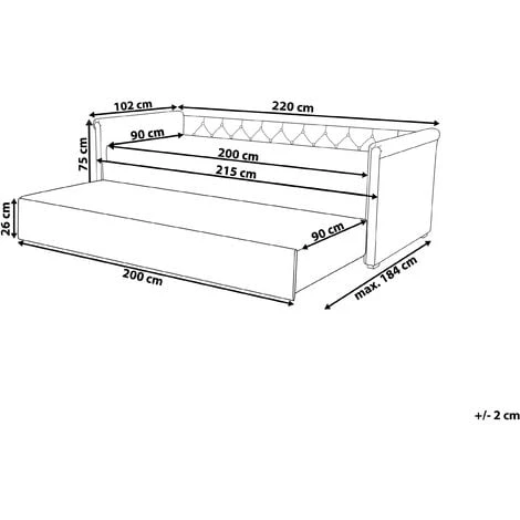 Beliani Modern Fabric EU Single Trundle Bed Frame Buttoned 3ft Light Grey Libourne - Image 3