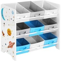 Songmics Children's Storage Shelf For Toys And Books, 9 Removable Non-Woven Fabric Boxes With Handles, For Children's Room, Playroom, Daycare, School, 62.5 X 29.5 X 60 Cm, Space-Saving, White GKR33WT