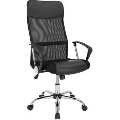 Casaria Ergonomic Mesh Office Chair 110 Kg Adjustable Height Computer Desk High Back Breathable Padded Rocker Seat Home Work Swivel White Black Black