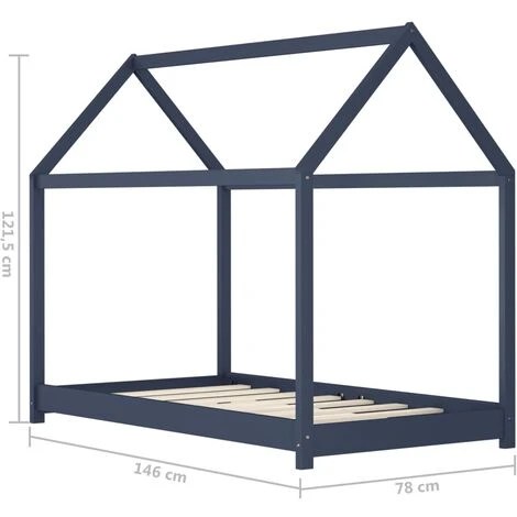 Kids Bed Frame Grey Solid Pine Wood 70x140 Cm VidaXL - Image 3