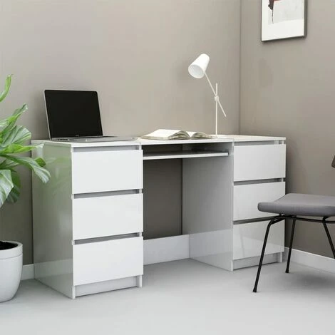 Writing Desk High Gloss White 140x50x77 Cm Engineered Wood VidaXL - Image 2