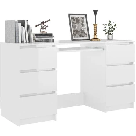 Writing Desk High Gloss White 140x50x77 Cm Engineered Wood VidaXL - Image 4