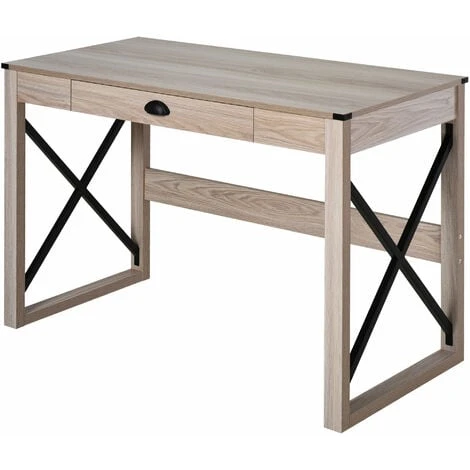 HOMCOM Retro Inspired Work Desk Station Home Office Drawer Tabletop Natural