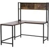 HOMCOM Industrial L-Shaped Work Desk & Storage Shelf Steel Frame Adjustable Feet