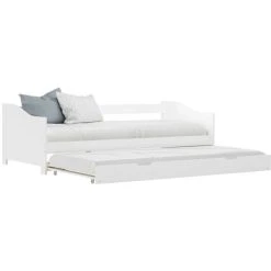 Hommoo Pull-out Sofa Bed Frame White Pinewood 90x200 Cm VD24039