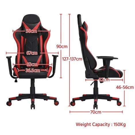 Yaheetech Computer Game Chair Swivel Leather Office Chair,Black/Red - Image 3