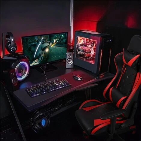 Yaheetech Computer Game Chair Swivel Leather Office Chair,Black/Red - Image 5