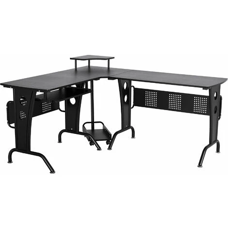 HOMCOM Space-Saving Corner Work Office Desk Gaming W/ Steel Frame CPU Black