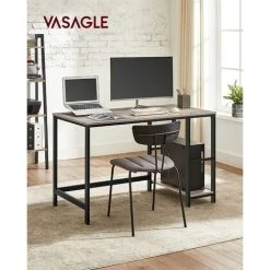 VASAGLE Computer Desk, Writing Desk With 2 Shelves On Left Or Right, Work Table For Office Living Room, Steel Frame, Industrial, Greige And Black By SONGMICS LWD47MB