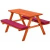 Tectake Kids Wooden Picnic Bench With Soft Cushions - Picnic Bench, Childrens Picnic Bench, Kids Picnic Bench - Red