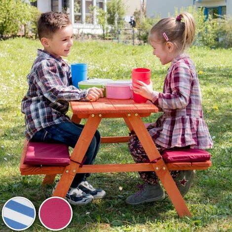 Tectake Kids Wooden Picnic Bench With Soft Cushions - Picnic Bench, Childrens Picnic Bench, Kids Picnic Bench - Red - Image 2