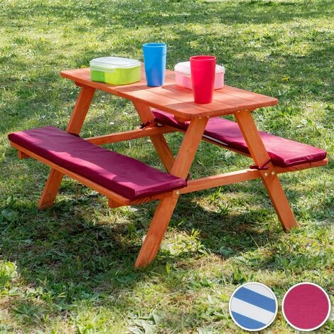 Tectake Kids Wooden Picnic Bench With Soft Cushions - Picnic Bench, Childrens Picnic Bench, Kids Picnic Bench - Red - Image 3