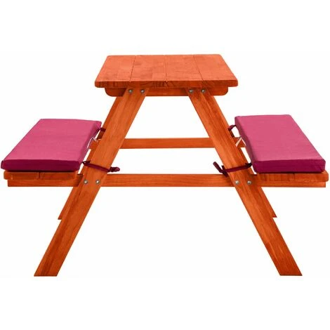Tectake Kids Wooden Picnic Bench With Soft Cushions - Picnic Bench, Childrens Picnic Bench, Kids Picnic Bench - Red - Image 4