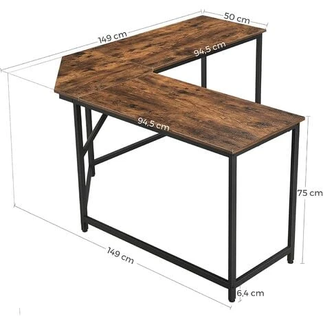 VASAGLE L-Shaped Computer Desk, Corner Desk For Study, Home Office, Gaming, Space-Saving, Easy Assembly, Industrial Design, Rustic Brown By SONGMICS LWD73X - Image 5