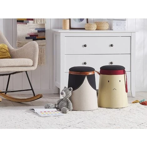 Beliani Kids Pouffe Footstool Faux Linen Upholstered With Storage Beige Apache - Image 2