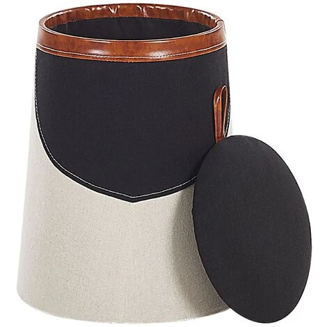 Beliani Kids Pouffe Footstool Faux Linen Upholstered With Storage Beige Apache - Image 4