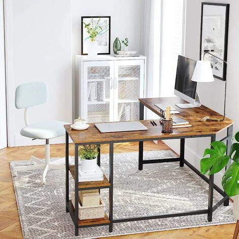 VASAGLE Computer Desk, L-Shaped Writing Workstation, Corner Study Desk With Shelves For Home Office, Space-Saving, Easy To Assemble, Industrial, Rustic Brown And Black By SONGMICS LWD72X - Image 3