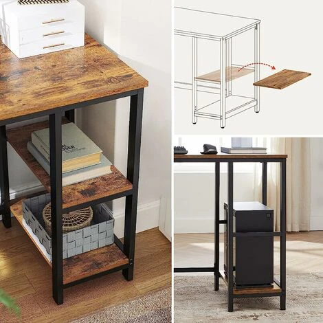 VASAGLE Computer Desk, L-Shaped Writing Workstation, Corner Study Desk With Shelves For Home Office, Space-Saving, Easy To Assemble, Industrial, Rustic Brown And Black By SONGMICS LWD72X - Image 4