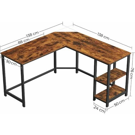 VASAGLE Computer Desk, L-Shaped Writing Workstation, Corner Study Desk With Shelves For Home Office, Space-Saving, Easy To Assemble, Industrial, Rustic Brown And Black By SONGMICS LWD72X - Image 5