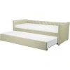 Beliani Modern Fabric EU Small Single Trundle Bed Frame Buttoned 2ft6 Beige Libourne