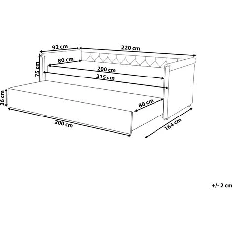 Beliani Modern Fabric EU Small Single Trundle Bed Frame Buttoned 2ft6 Beige Libourne - Image 3