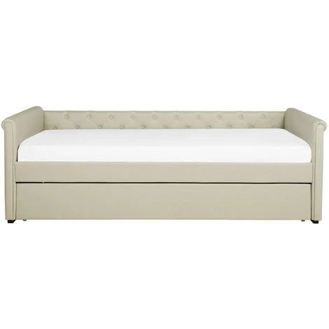 Beliani Modern Fabric EU Small Single Trundle Bed Frame Buttoned 2ft6 Beige Libourne - Image 5