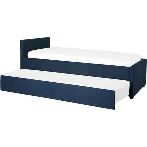 Beliani Modern Fabric EU Small Single Trundle Bed Frame 2ft6 Navy Blue Slatted Marmande