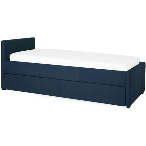 Beliani Modern Fabric EU Small Single Trundle Bed Frame 2ft6 Navy Blue Slatted Marmande - Image 4